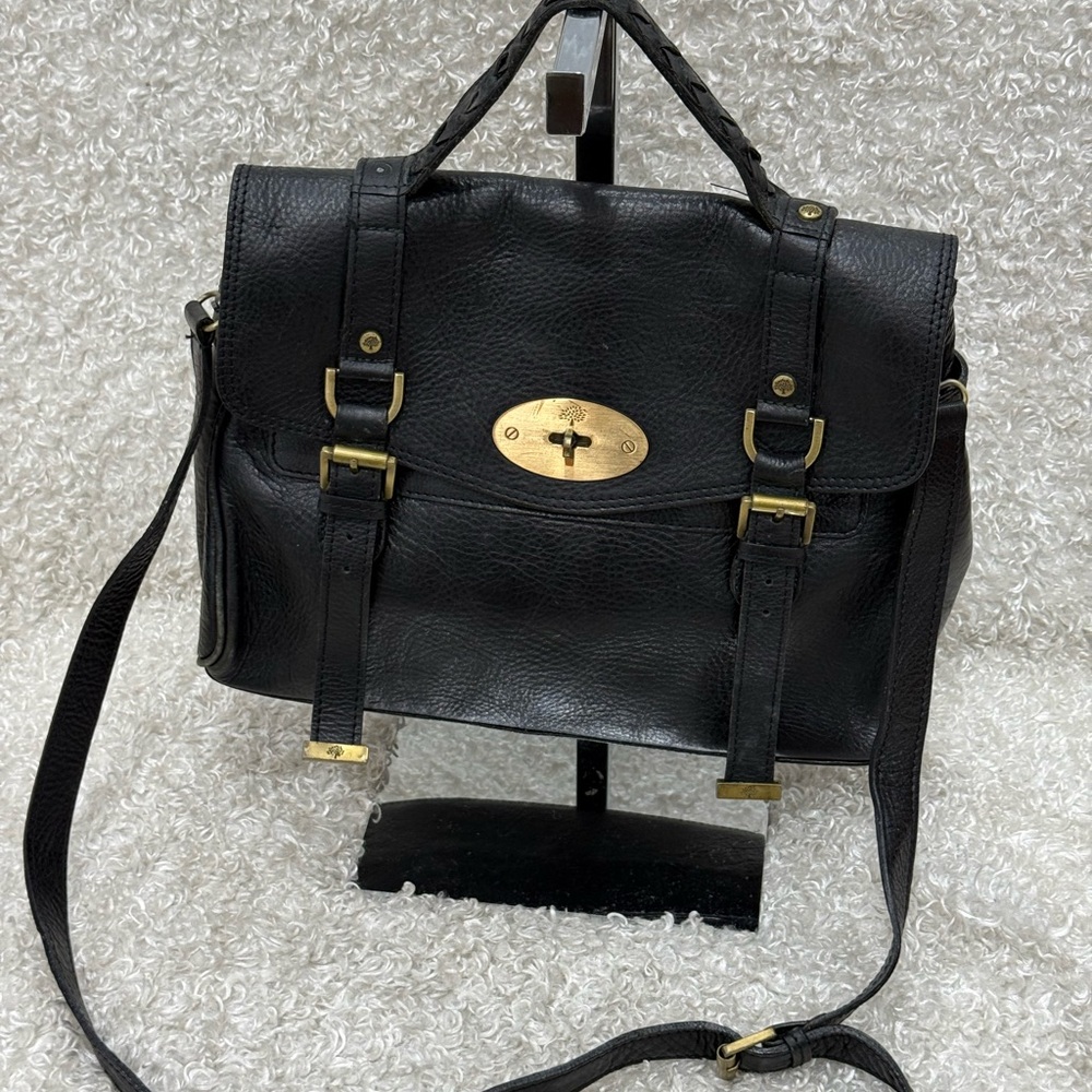Mulberry Black Leather Satchel with Gold Hardware
